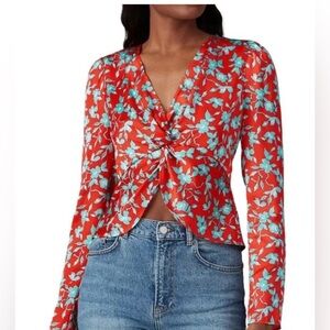 Love,‎ Whit by Whitney Port | Twist Front Satin Top | Red and Teal Crop Top